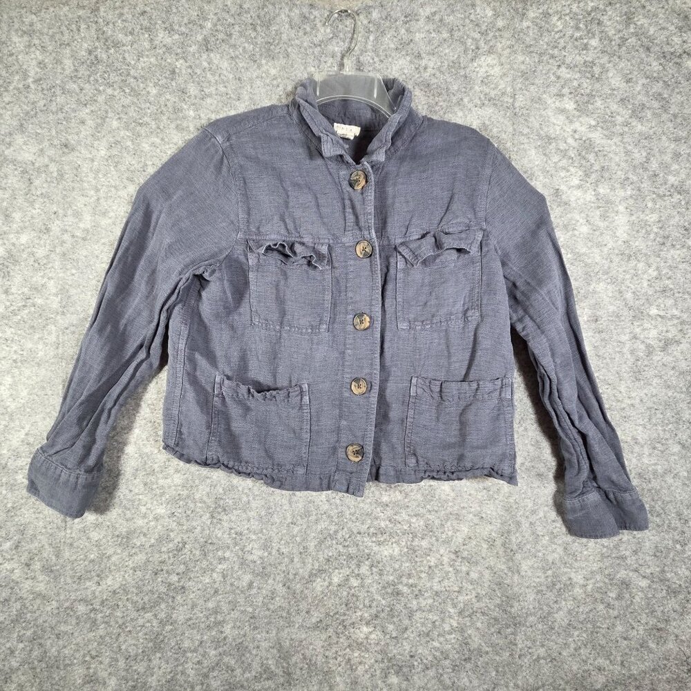 Nicole Miller Linen Cropped Jacket Blue Button Front Lightweight Women's XL Coas - Picture 2 of 9